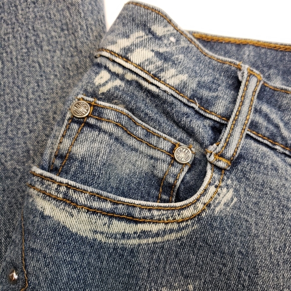 Vintage Y2K Studded Abstract Print Flared Jeans - Picture 6 of 12